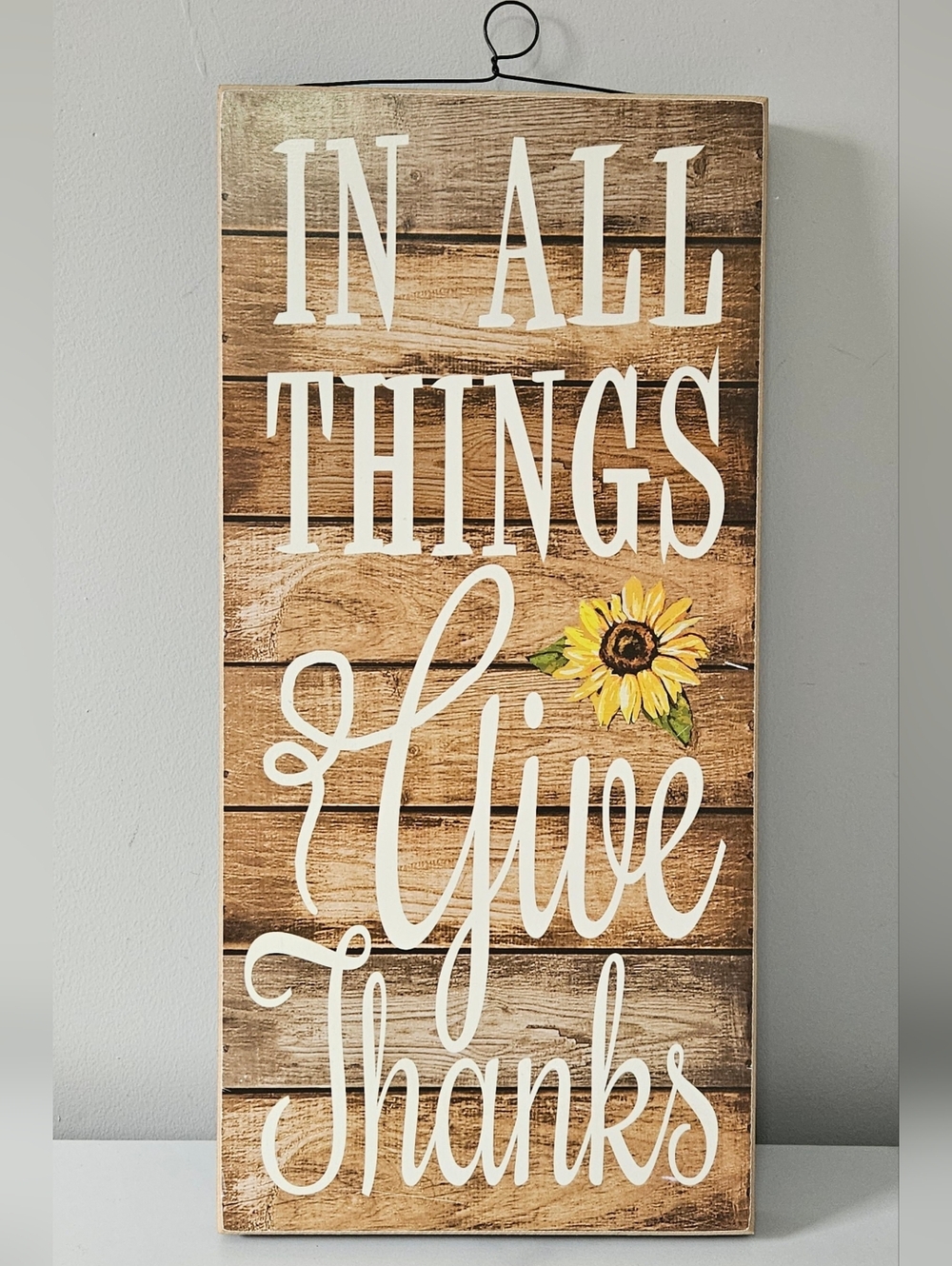 Rustic Wooden Wall Sign "In All Things Give Thanks" (16.5"x8"x1")
